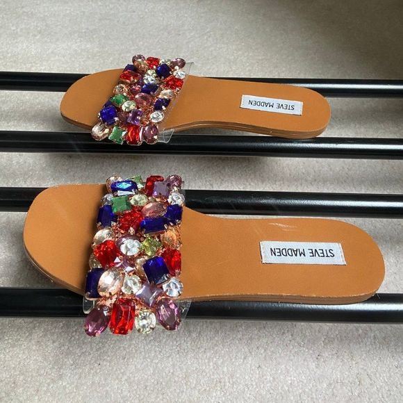 STEVE MADDEN Women Brionna Crystal Embellished Slide Sandals - NEW NWOB - Picture 3 of 8
